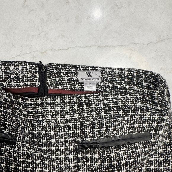 Worthington Black & White Tweed Pencil Skirt Women's 2 Back Slit Preppy Office - Picture 7 of 15